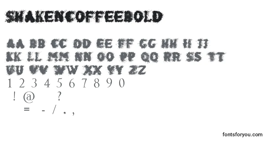 Schriftart ShakenCoffeeBold – Alphabet, Zahlen, spezielle Symbole