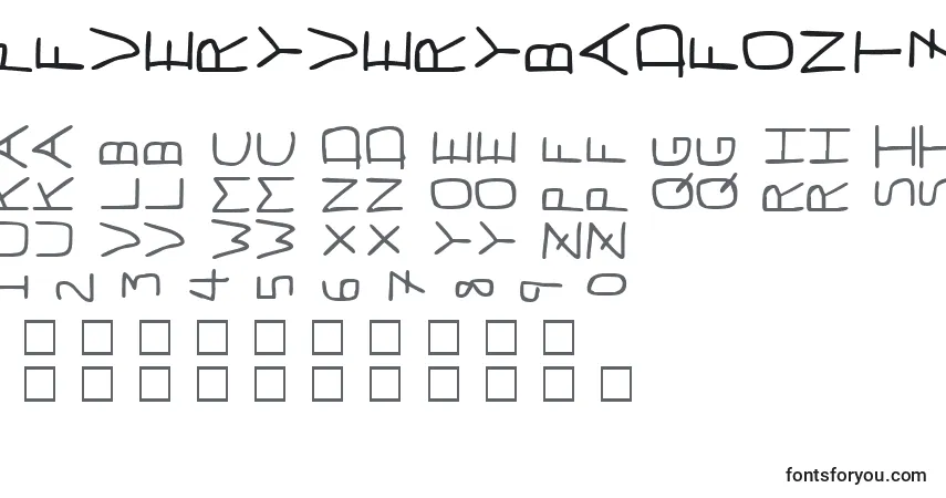 A fonte PfVeryverybadfont7Sideways – alfabeto, números, caracteres especiais