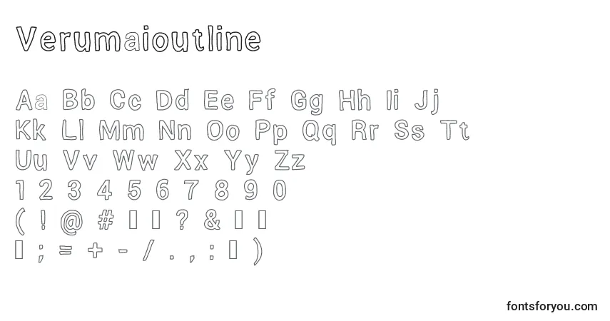 Czcionka Verumaioutline – alfabet, cyfry, specjalne znaki