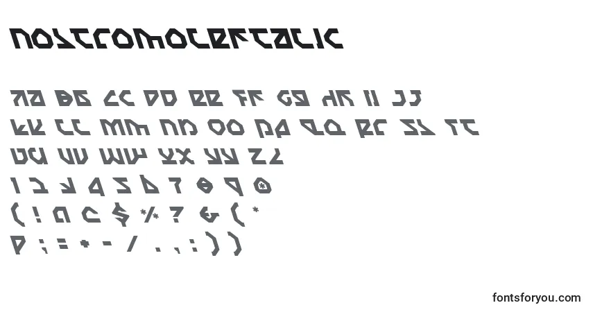 Czcionka NostromoLeftalic – alfabet, cyfry, specjalne znaki