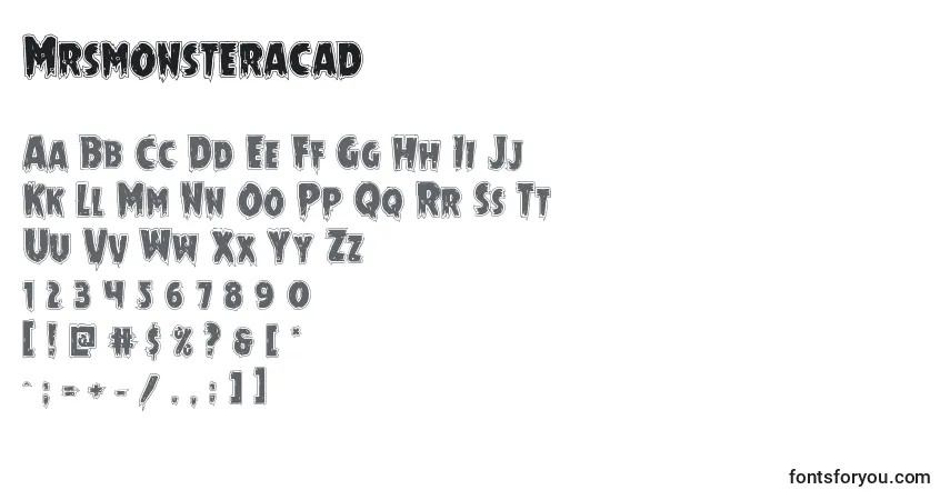 A fonte Mrsmonsteracad – alfabeto, números, caracteres especiais