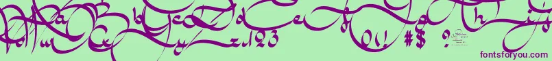 フォントAmalScriptBold – 緑の背景に紫のフォント