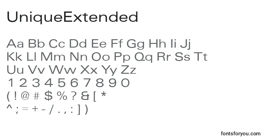 A fonte UniqueExtended – alfabeto, números, caracteres especiais
