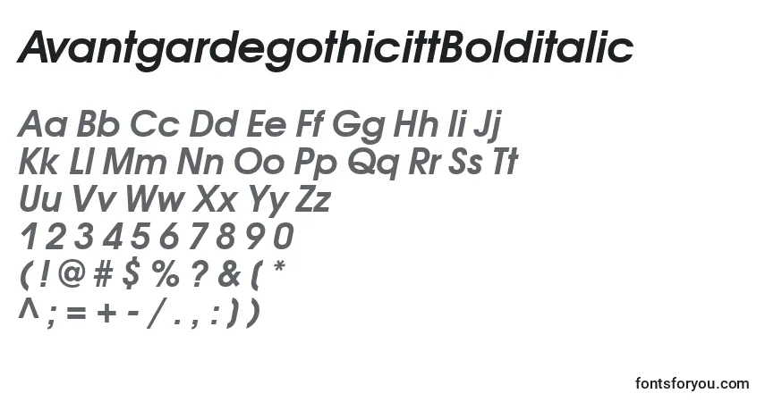 AvantgardegothicittBolditalic-fontti – aakkoset, numerot, erikoismerkit