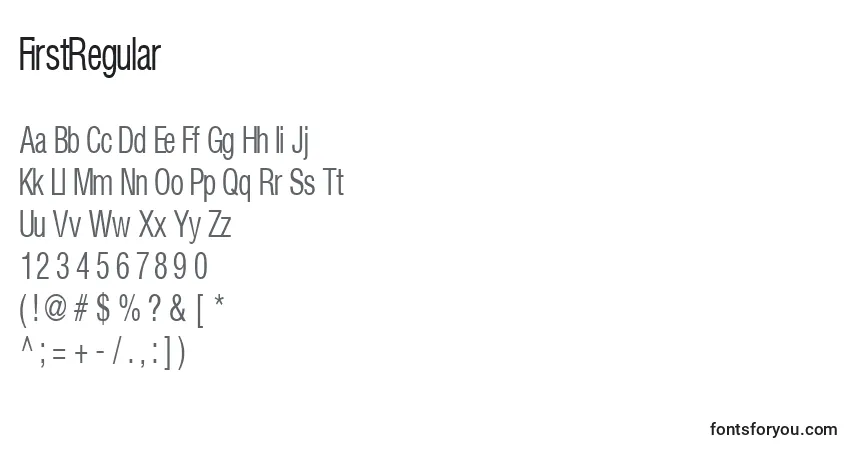 Czcionka FirstRegular – alfabet, cyfry, specjalne znaki