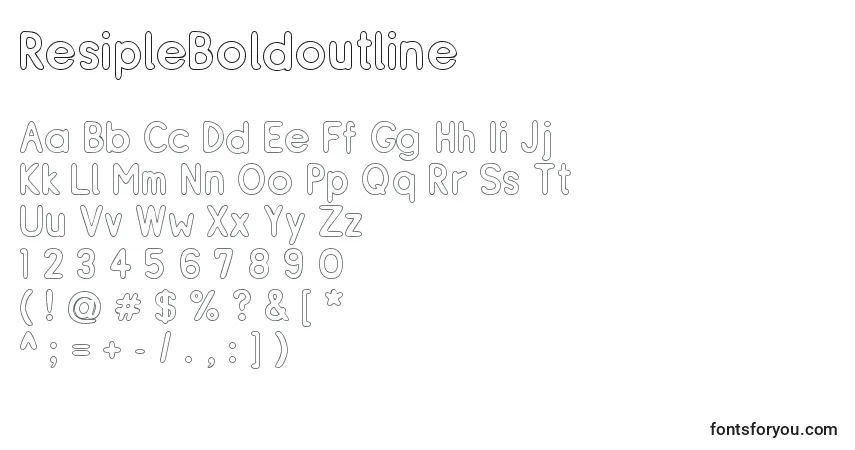 A fonte ResipleBoldoutline – alfabeto, números, caracteres especiais