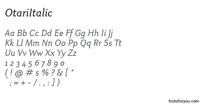 Шрифт OtariItalic – алфавит, цифры, специальные символы