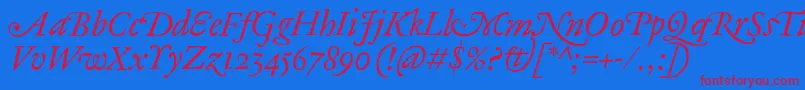 AntiqueAncienneItalic-Schriftart – Rote Schriften auf blauem Hintergrund