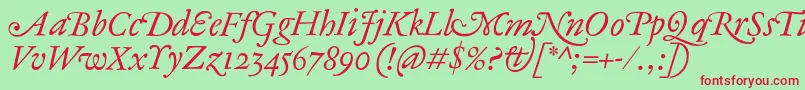 AntiqueAncienneItalic Font – Red Fonts on Green Background