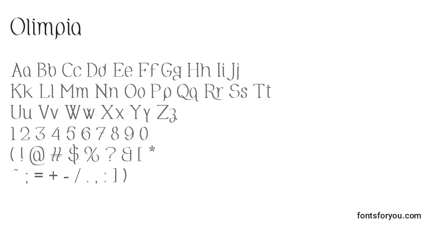 A fonte Olimpia – alfabeto, números, caracteres especiais