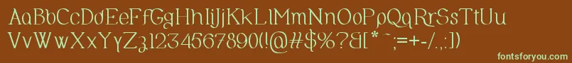 フォントOlimpia – 緑色の文字が茶色の背景にあります。