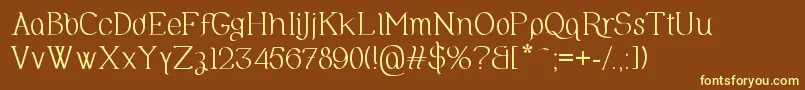 Olimpia-fontti – keltaiset fontit ruskealla taustalla
