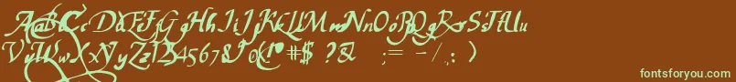 フォントChancelarescaPw – 緑色の文字が茶色の背景にあります。