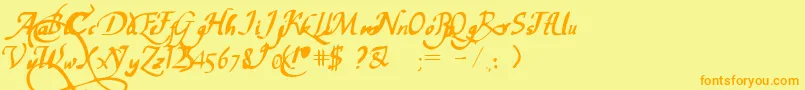Fonte ChancelarescaPw – fontes laranjas em um fundo amarelo