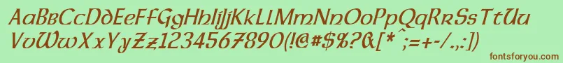 DalelandsUncialCondensedItalic-Schriftart – Braune Schriften auf grünem Hintergrund