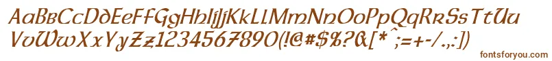 DalelandsUncialCondensedItalic-Schriftart – Braune Schriften auf weißem Hintergrund