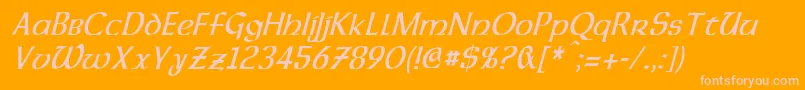 DalelandsUncialCondensedItalic-fontti – vaaleanpunaiset fontit oranssilla taustalla