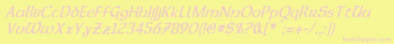 DalelandsUncialCondensedItalic-fontti – vaaleanpunaiset fontit keltaisella taustalla
