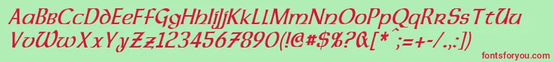 DalelandsUncialCondensedItalic-Schriftart – Rote Schriften auf grünem Hintergrund