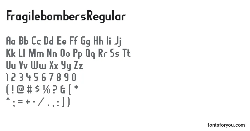Schriftart FragilebombersRegular – Alphabet, Zahlen, spezielle Symbole