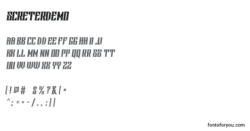 Czcionka ScreterDemo – alfabet, cyfry, specjalne znaki