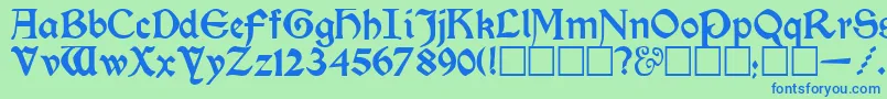 フォントKelmscottRegular – 青い文字は緑の背景です。