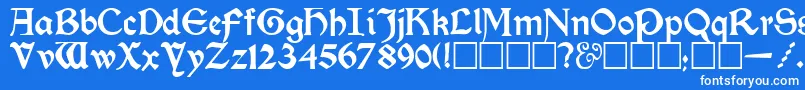 フォントKelmscottRegular – 青い背景に白い文字