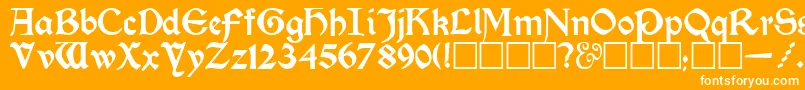 KelmscottRegular-Schriftart – Weiße Schriften auf orangefarbenem Hintergrund