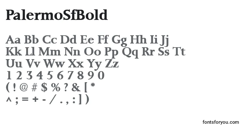Czcionka PalermoSfBold – alfabet, cyfry, specjalne znaki