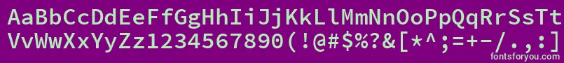 SourcecodeproSemibold-Schriftart – Grüne Schriften auf violettem Hintergrund