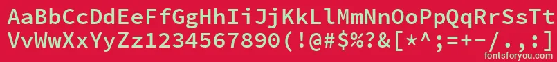 SourcecodeproSemibold-Schriftart – Grüne Schriften auf rotem Hintergrund