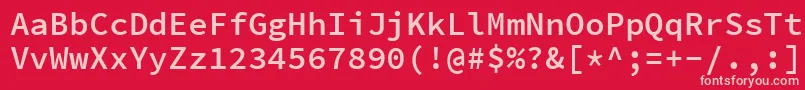 SourcecodeproSemibold-fontti – vaaleanpunaiset fontit punaisella taustalla