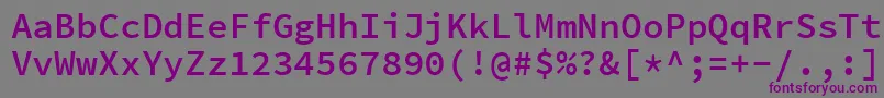 SourcecodeproSemibold-Schriftart – Violette Schriften auf grauem Hintergrund