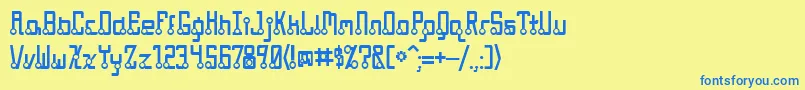 フォントQuasidip – 青い文字が黄色の背景にあります。