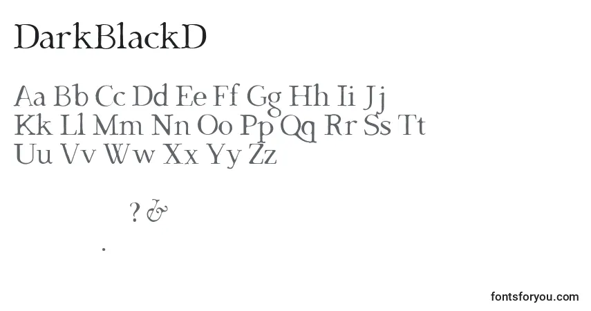 A fonte DarkBlackD – alfabeto, números, caracteres especiais