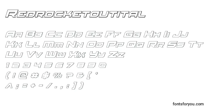 Czcionka Redrocketoutital – alfabet, cyfry, specjalne znaki