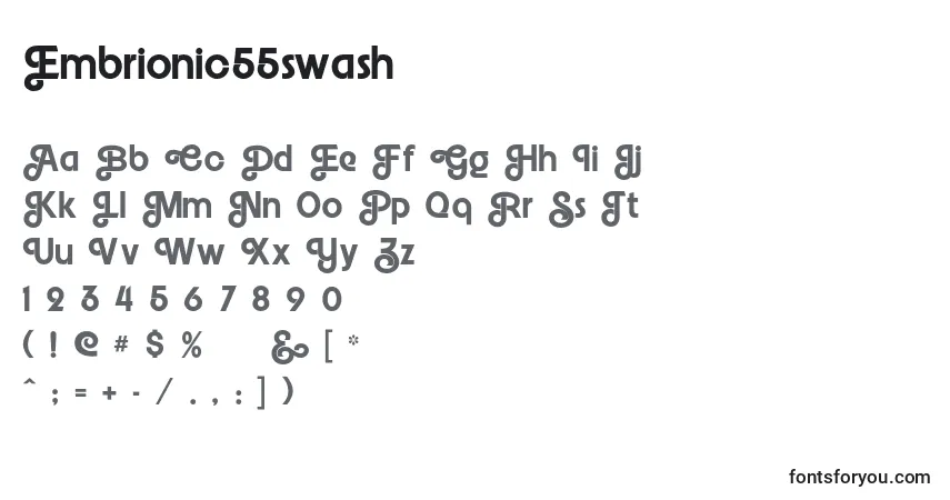 Schriftart Embrionic55swash – Alphabet, Zahlen, spezielle Symbole