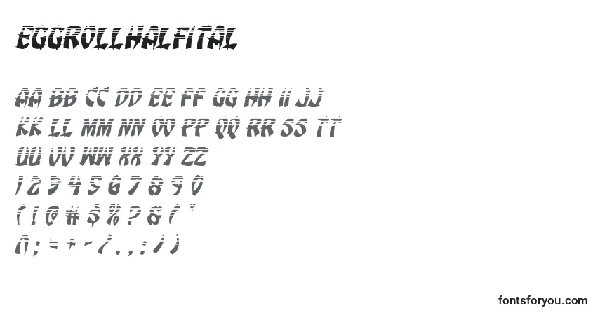 Czcionka Eggrollhalfital – alfabet, cyfry, specjalne znaki