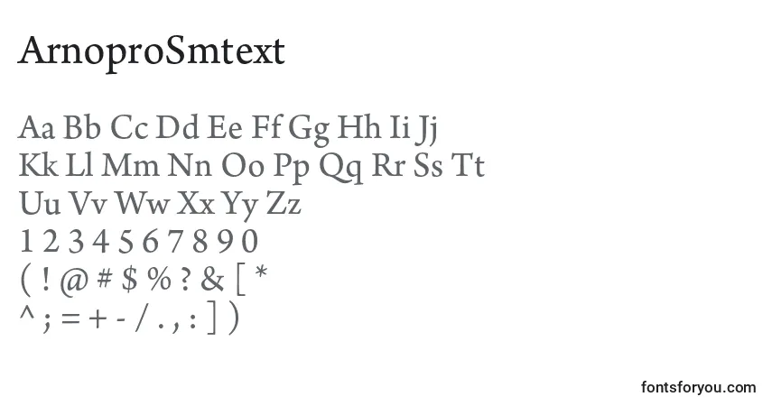 A fonte ArnoproSmtext – alfabeto, números, caracteres especiais
