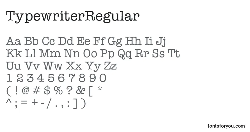 Czcionka TypewriterRegular – alfabet, cyfry, specjalne znaki