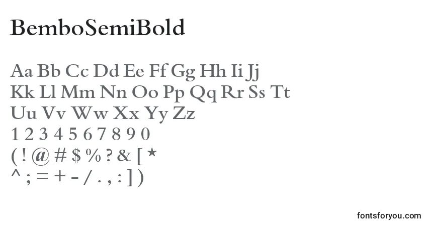 A fonte BemboSemiBold – alfabeto, números, caracteres especiais