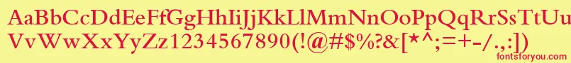 BemboSemiBold-Schriftart – Rote Schriften auf gelbem Hintergrund