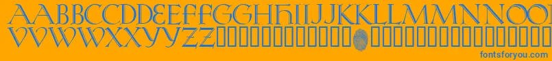 KochRivoli-Schriftart – Blaue Schriften auf orangefarbenem Hintergrund