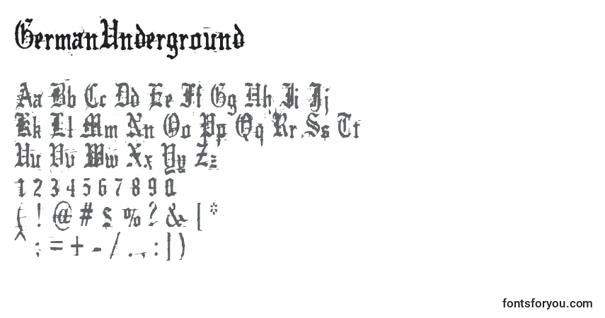 Czcionka GermanUnderground – alfabet, cyfry, specjalne znaki
