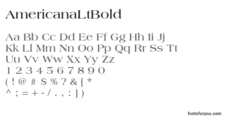 A fonte AmericanaLtBold – alfabeto, números, caracteres especiais