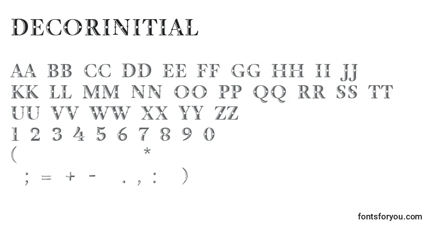 Czcionka DecorInitial – alfabet, cyfry, specjalne znaki