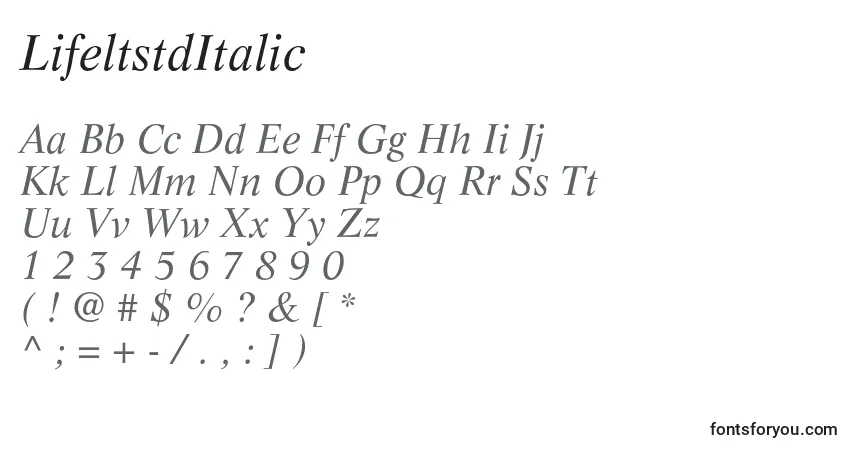 A fonte LifeltstdItalic – alfabeto, números, caracteres especiais