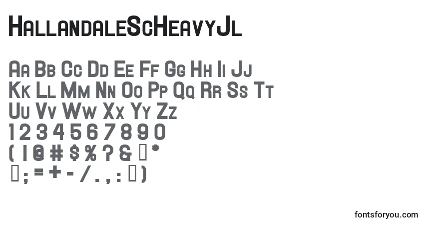 Czcionka HallandaleScHeavyJl – alfabet, cyfry, specjalne znaki