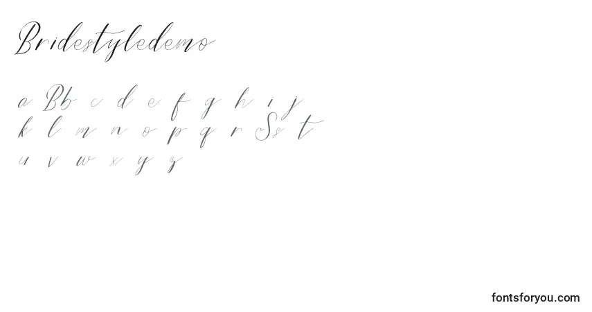 Schriftart Bridestyledemo – Alphabet, Zahlen, spezielle Symbole