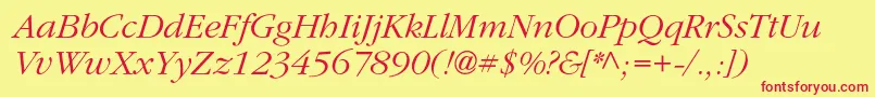 フォントClassicrussiancItalic – 赤い文字の黄色い背景